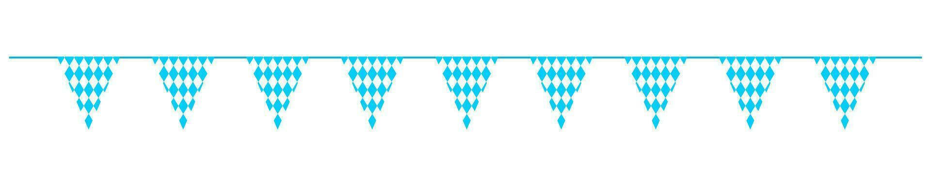 oktoberfest flaggväv med triangel flaggor i bavarian färger. krans för traditionell tysk öl festival fest med blå och vit romb mönster för baner, kort, affisch vektor