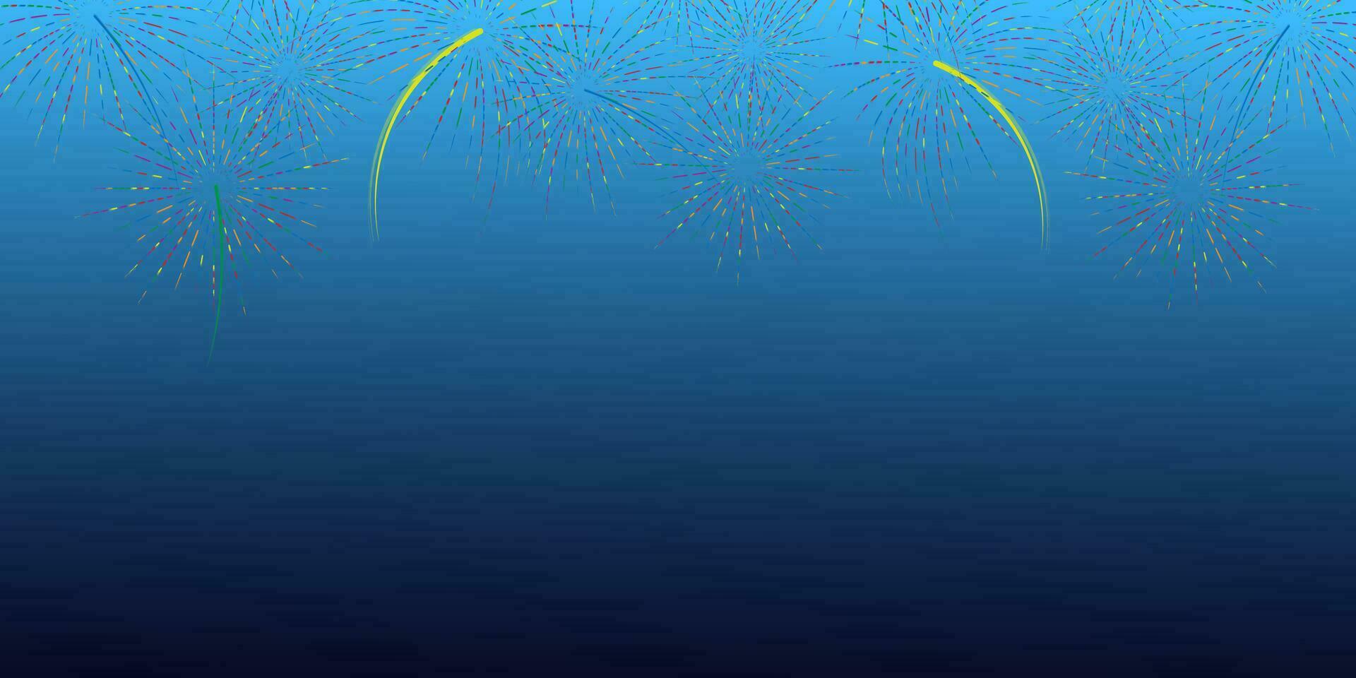 bunt Feuerwerk auf ein Blau Gradient Hintergrund. Kopieren Raum. Vektor Illustration. festlich Hintergrund.