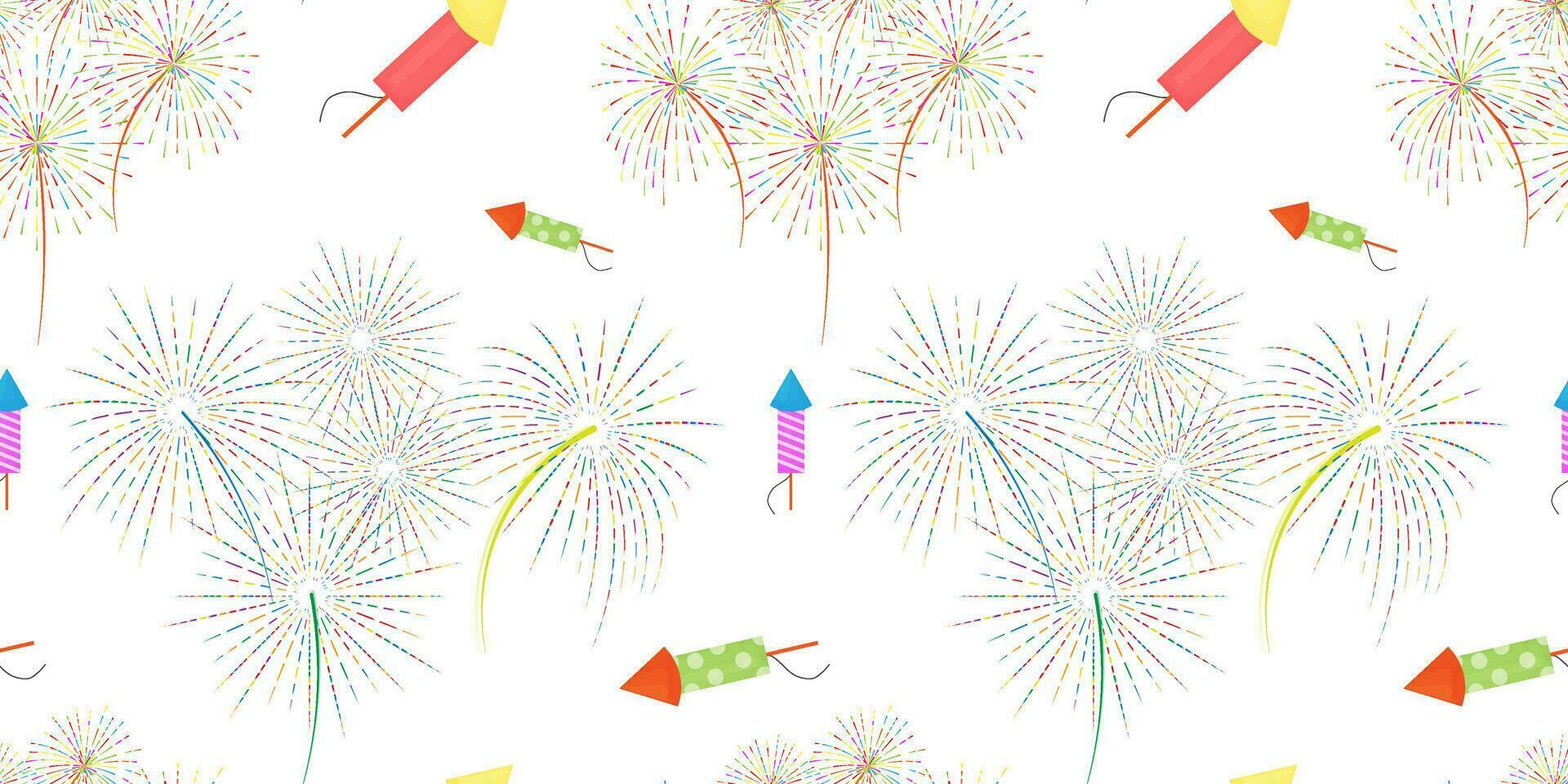 nahtlos Muster von farbig Feuerwerk auf ein transparent Hintergrund. festlich nahtlos Hintergrund. das Konzept von Neu Jahr und Weihnachten, Geburtstag, Unabhängigkeit Tag. Vektor Illustration.