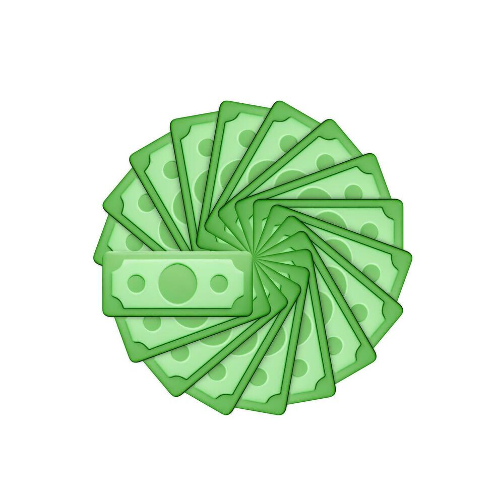 Grün Papier Dollar Symbol. Dollar Rechnung. Karikatur Geld isoliert auf Weiß Hintergrund. Vektor Illustration