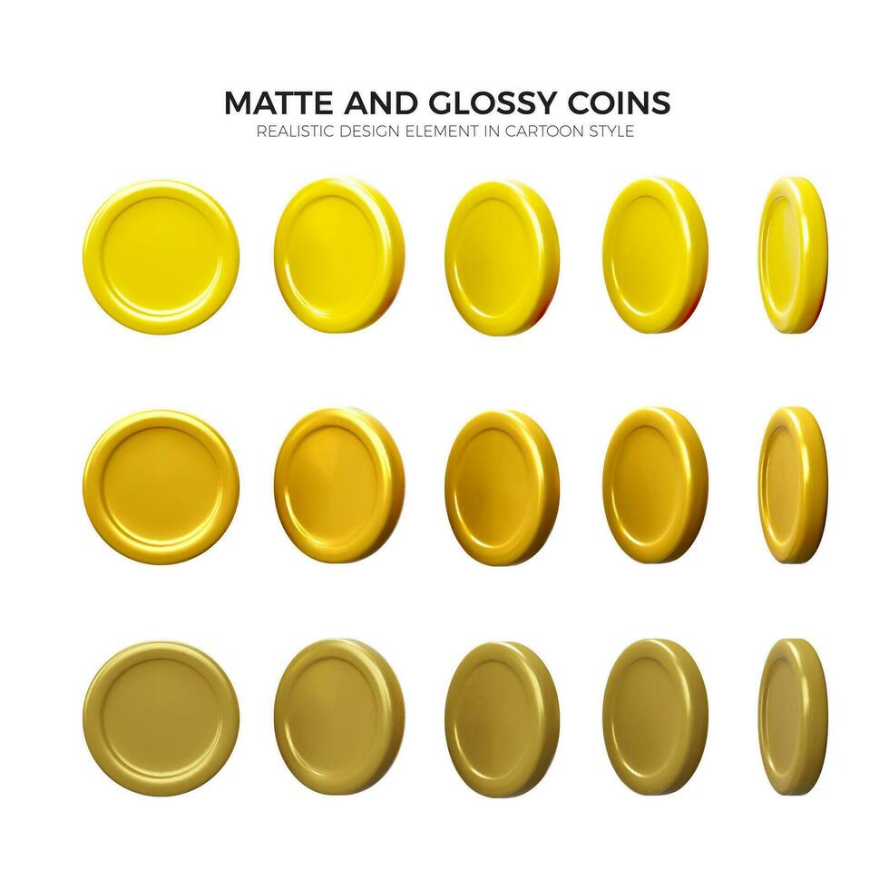 3d Gold Münze Drehung. realistisch Gold Münze auf Weiß Hintergrund. Vektor Illustration