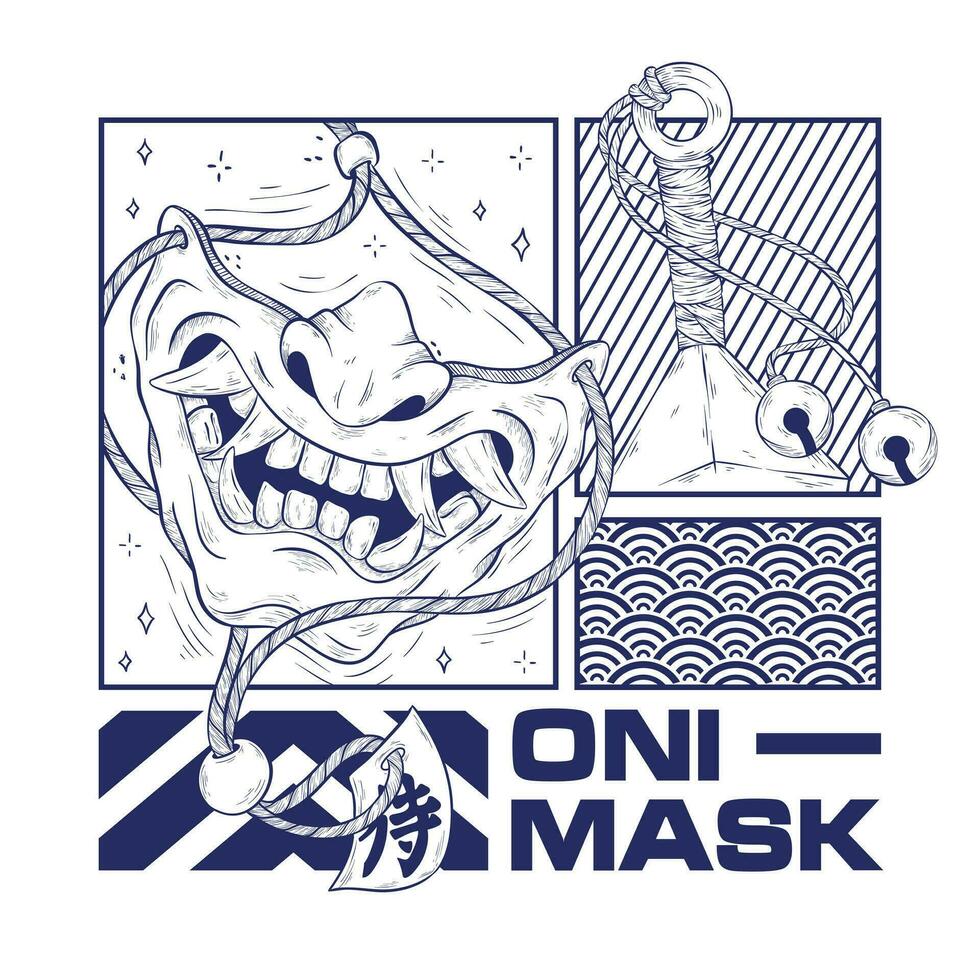 japanisch Dämon oni Maske Illustration t Hemd Design vektor