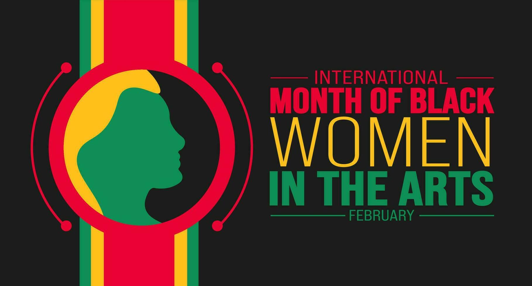 februari är internationell månad av svart kvinnor i de konst bakgrund mall. Semester begrepp. bakgrund, baner, plakat, kort, och affisch design mall med text inskrift och standard Färg. vektor