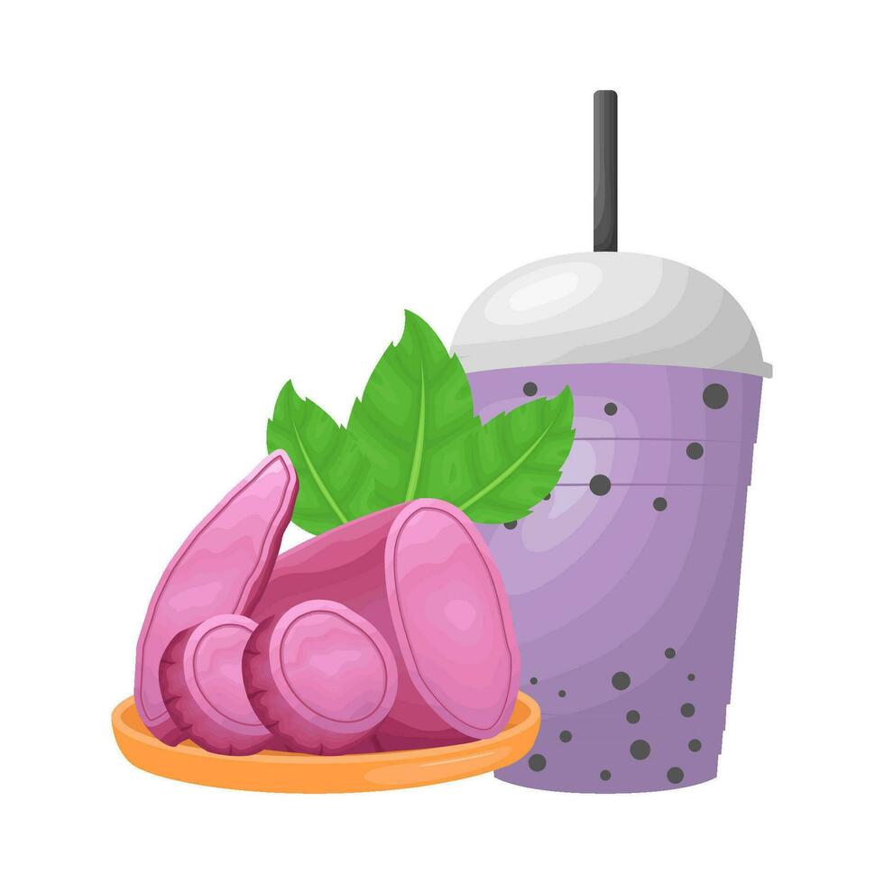 Tasse Taro trinken mit Süss Kartoffel lila im Schneiden Tafel Illustration vektor
