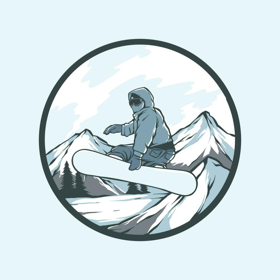 årgång illustration av en man snö ombordstigning vektor