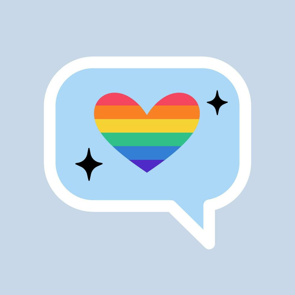 kärlek meddelande med hjärta i HBTQ flagga färger. regnbåge Färg post ikon. HBTQ klistermärke i klotter stil. hbtq, HBTQ stolthet gemenskap symbol. vektor