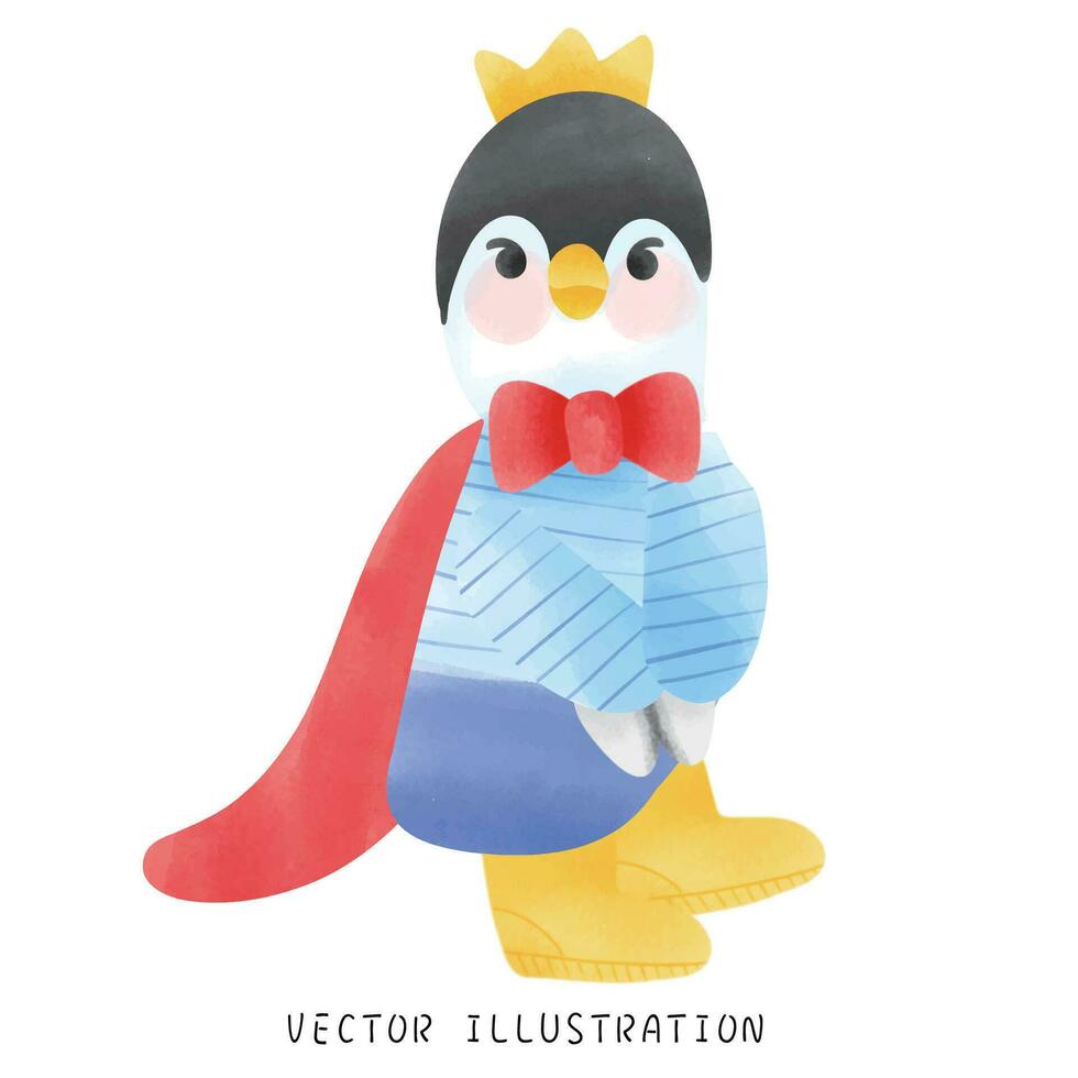 charmant Pinguin mit Blau Kleider und Gelb Krone Winter Tierwelt Kunst vektor