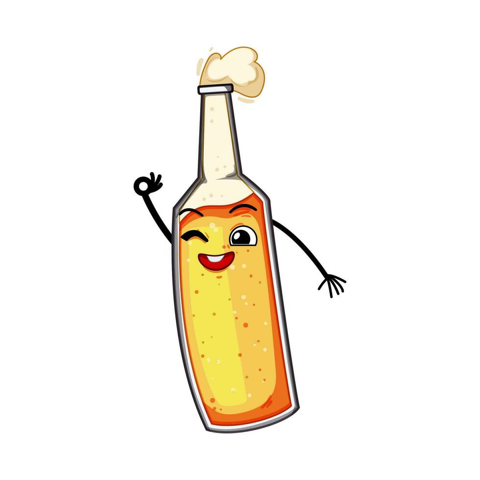 Alkohol Bier Flasche Charakter Karikatur Vektor Illustration