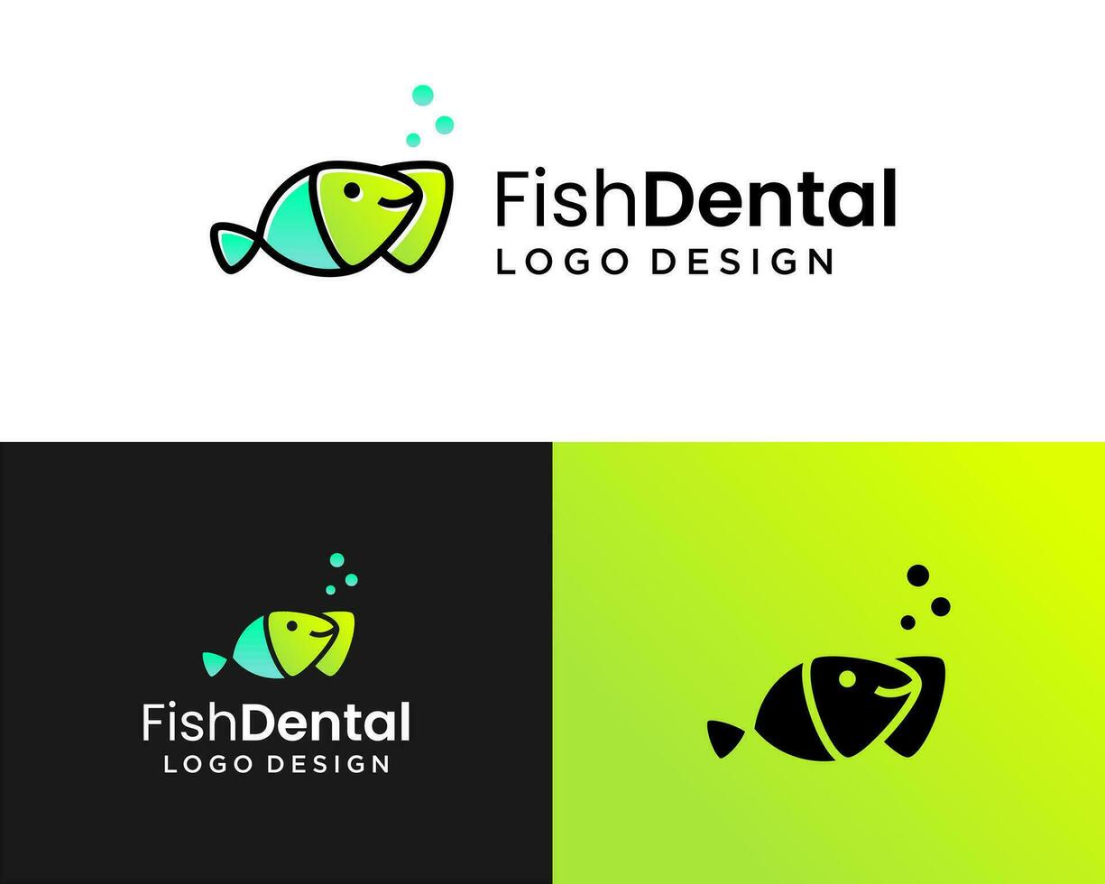 Zahnarzt und Fisch Schwimmen Gesundheit Logo Design. vektor