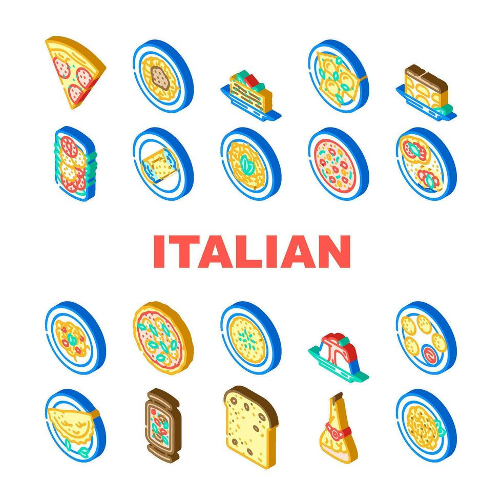 Italienisch Küche Essen Pasta Symbole einstellen Vektor