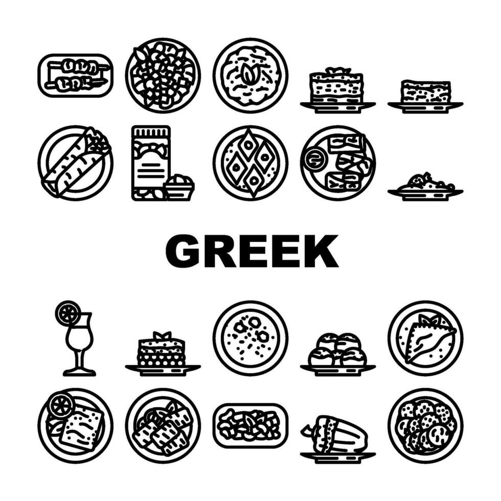 griechisch Küche Essen Salat Symbole einstellen Vektor