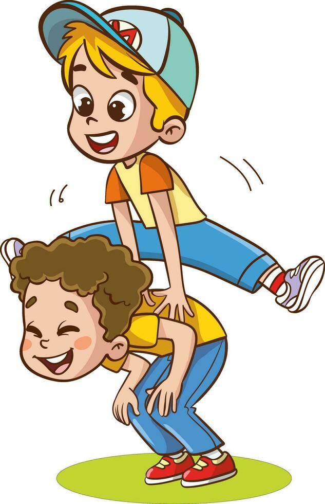 vektor illustration av barn spelar leapfrog.boy och flicka spelar tillsammans i de parkera. vektor illustration av en pojke och flicka spelar i de parkera.