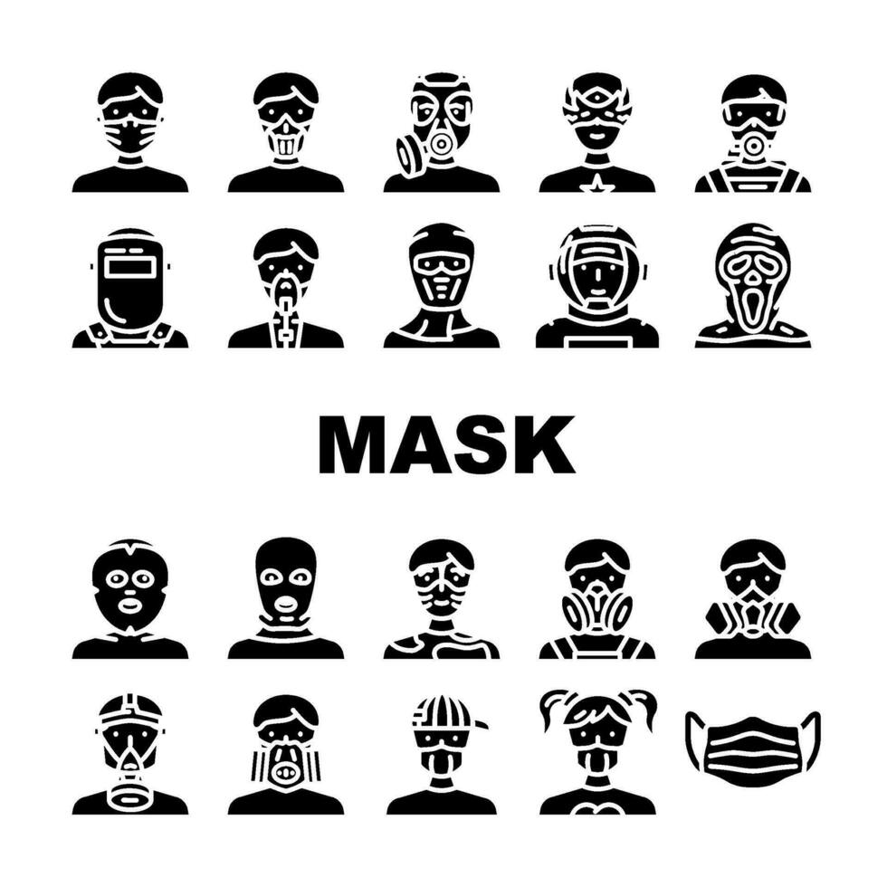 Maske Virus Gesicht chirurgisch Arzt Symbole einstellen Vektor