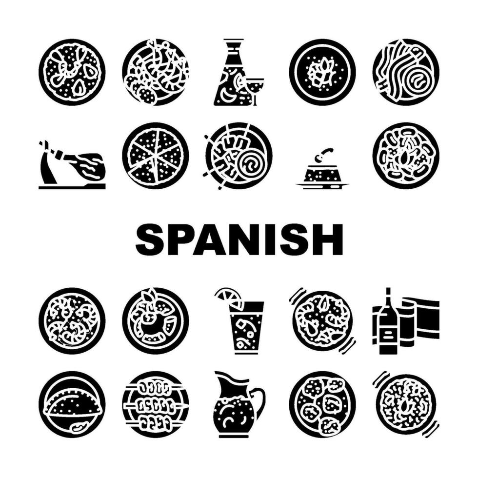 Spanisch Küche Essen Spanien Paella Symbole einstellen Vektor