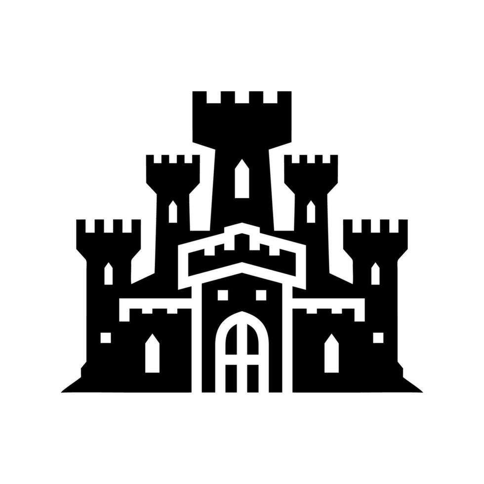 schwarz Schloss Symbol. Königreich Turm Fantasie gotisch die Architektur Gebäude Silhouette. mittelalterlich Festung Palast. königlich alt uralt Magie Schloss. Vektor Illustration