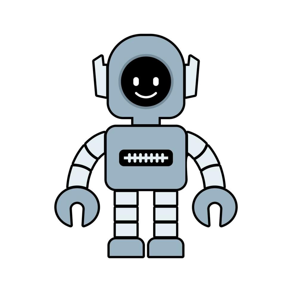 glücklich komisch Karikatur kindisch Roboter Linie Symbole. Maschine Technologie Cyborg. futuristisch Humanoid Charakter Maskottchen. Wissenschaft Roboter, Android freundlich Charakter, Roboter Technologie Vektor Illustration