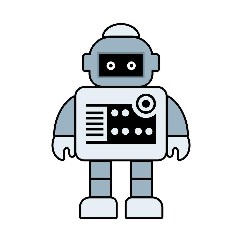 glücklich komisch Karikatur kindisch Roboter Linie Symbole. Maschine Technologie Cyborg. futuristisch Humanoid Charakter Maskottchen. Wissenschaft Roboter, Android freundlich Charakter, Roboter Technologie Vektor Illustration