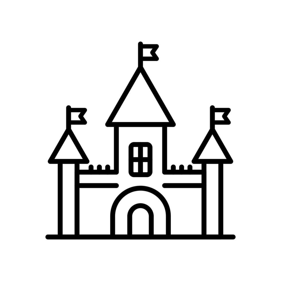 slott linje ikon. rike torn fantasi gotik arkitektur byggnad silhuett. medeltida fästning palats. kunglig gammal gammal magi slott. vektor illustration