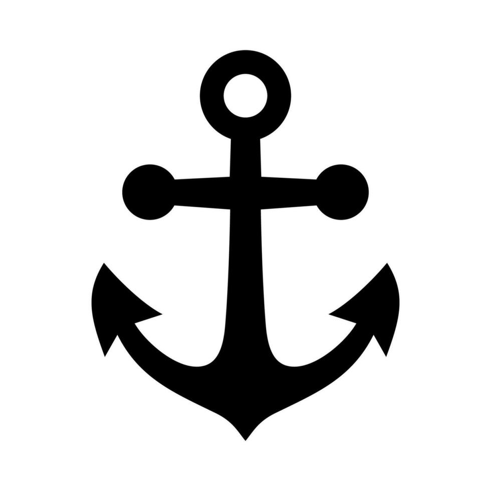 Anker schwarz Symbol. Silhouette Marine Ausrüstung. nautisch Schiff Festmachen Gerät, traditionell Schiff Zubehörteil. Marine, Ozean Flotte, Hafen Vektor Illustration