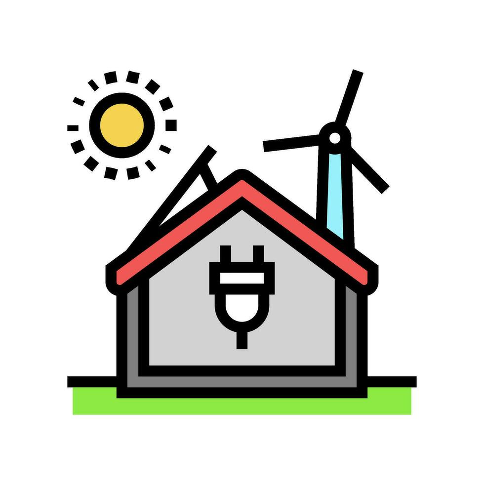 Netz Null Energie Gebäude Grün Farbe Symbol Vektor Illustration