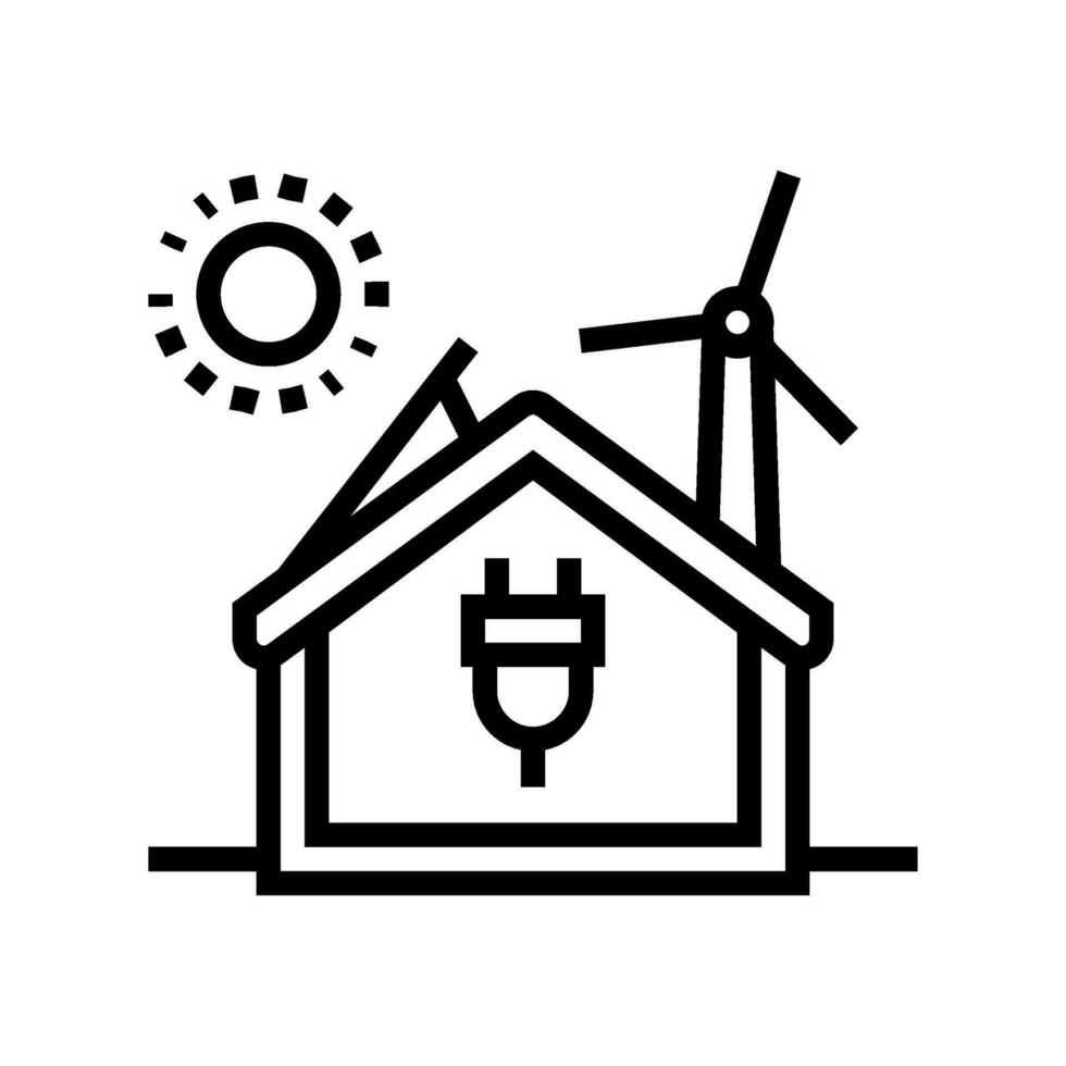 Netz Null Energie Gebäude Grün Linie Symbol Vektor Illustration