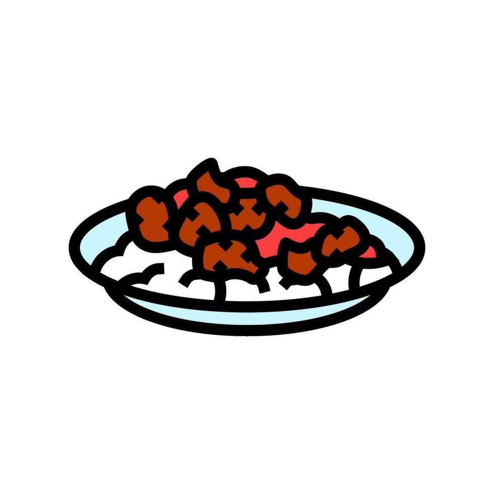 Sesam Hähnchen Chinesisch Küche Farbe Symbol Vektor Illustration