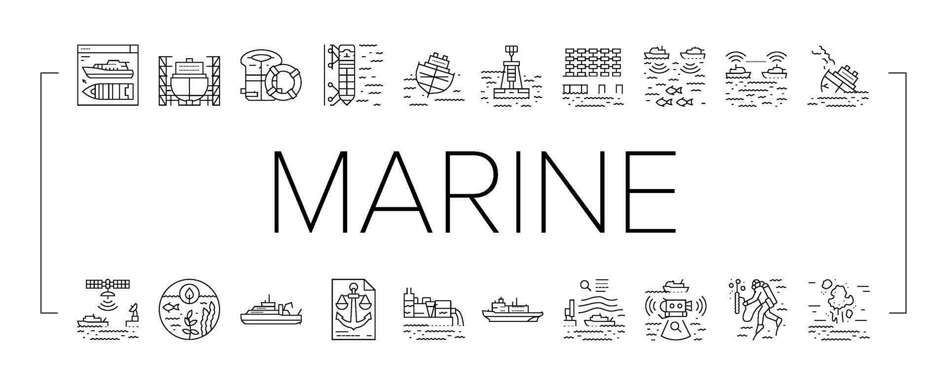 Marine Ingenieur Boot Mechaniker Symbole einstellen Vektor
