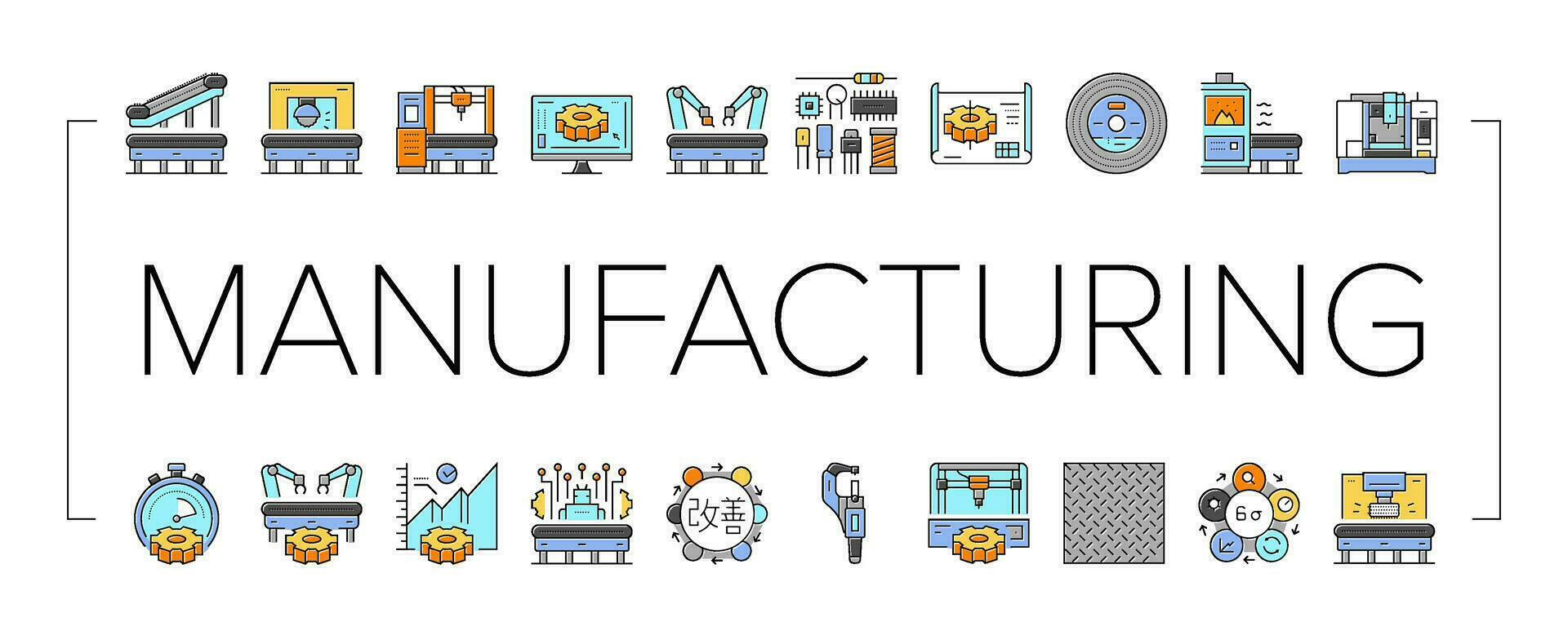 tillverkning industri fabrik ikoner uppsättning vektor