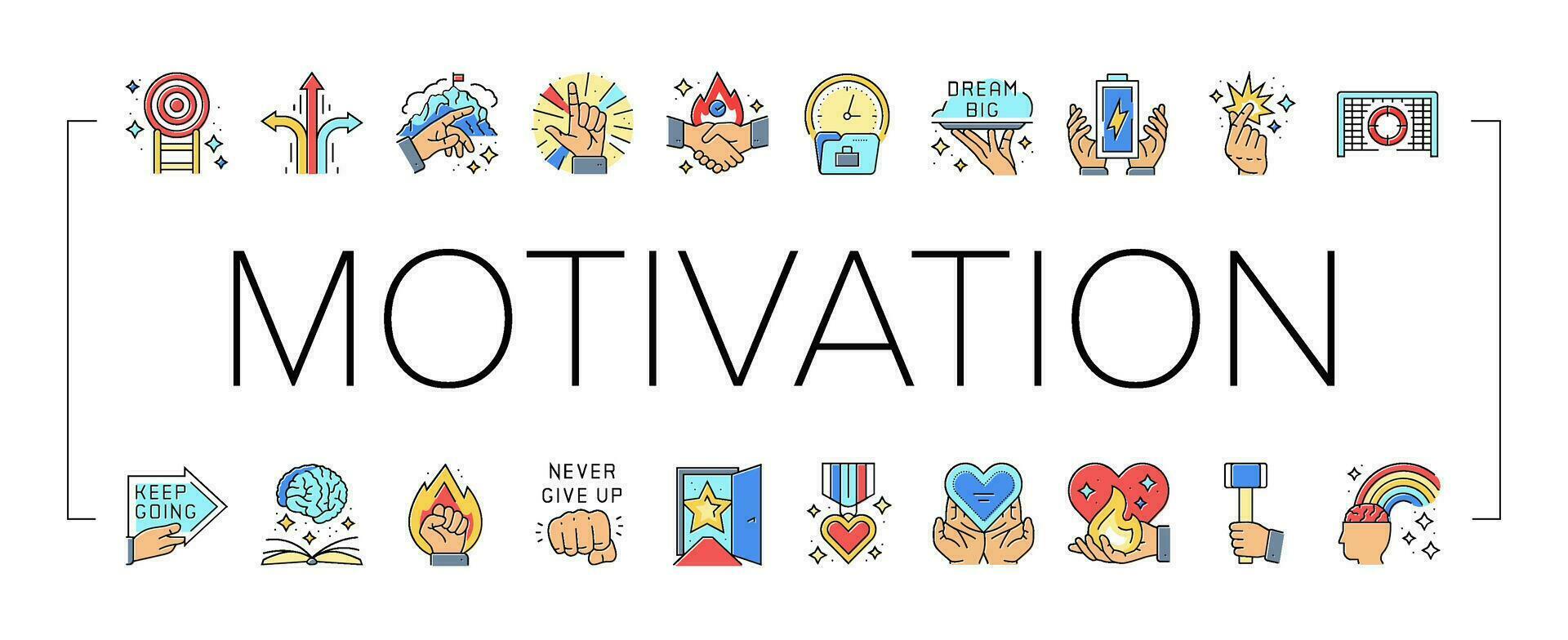 Motivation Erfolg Herausforderung Symbole einstellen Vektor