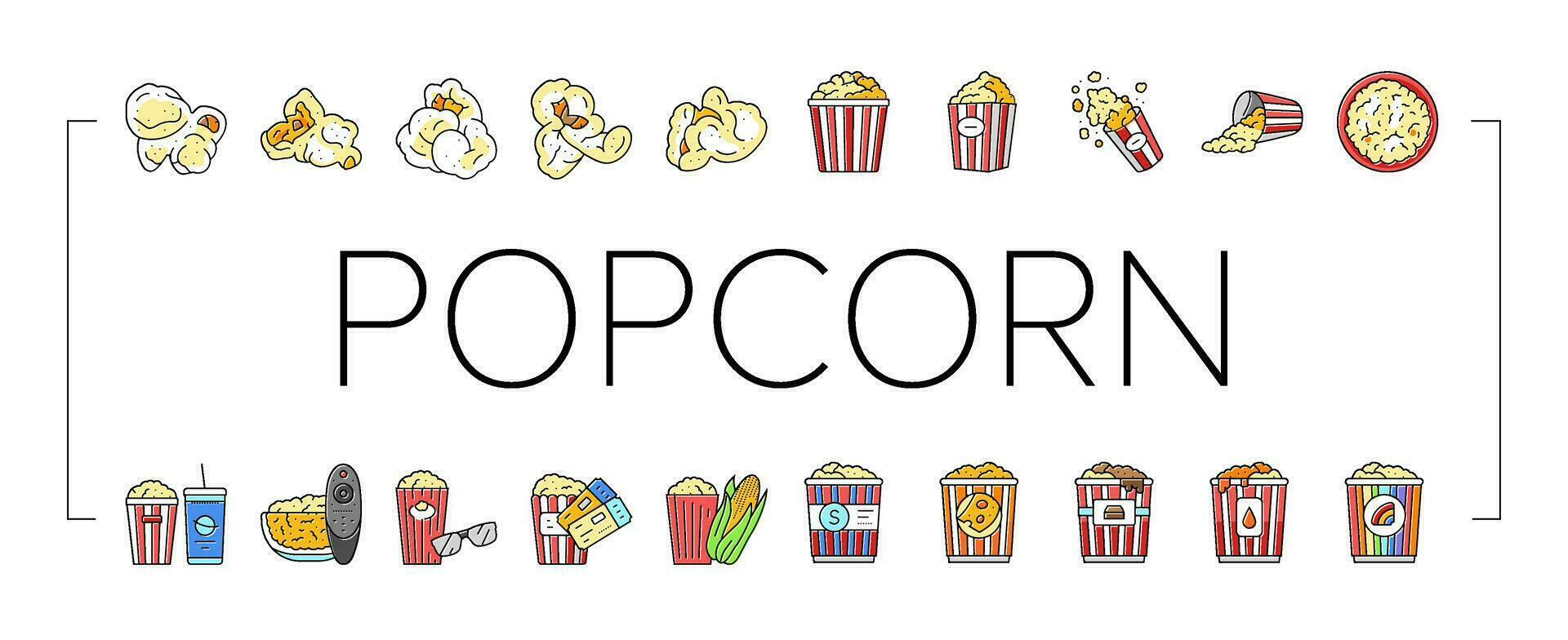 Popcorn Mais Pop Kino Symbole einstellen Vektor