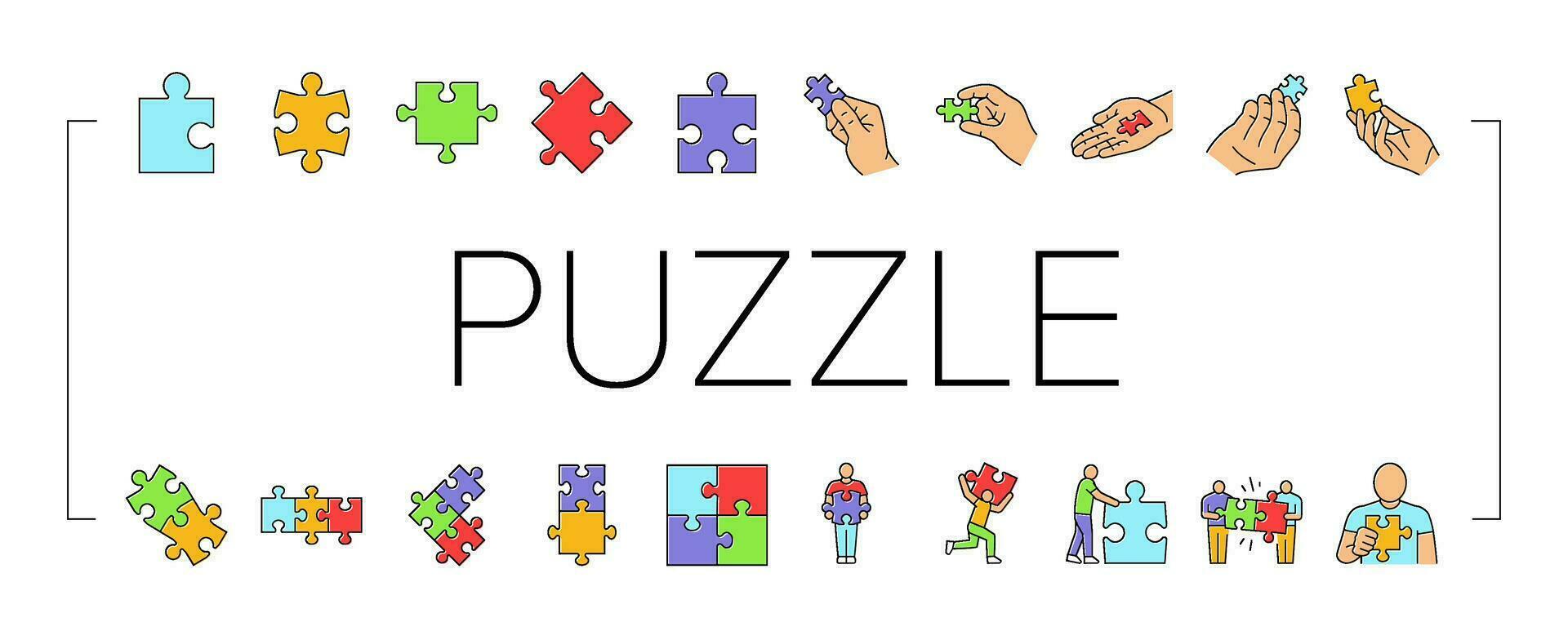 Puzzle Puzzle Stück, Geschäft Symbole einstellen Vektor