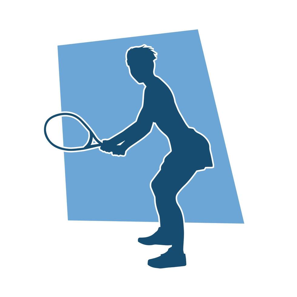 Silhouette von ein weiblich Tennis Spieler im Aktion Pose. Silhouette von ein Frau spielen Tennis Sport mit Schläger. vektor