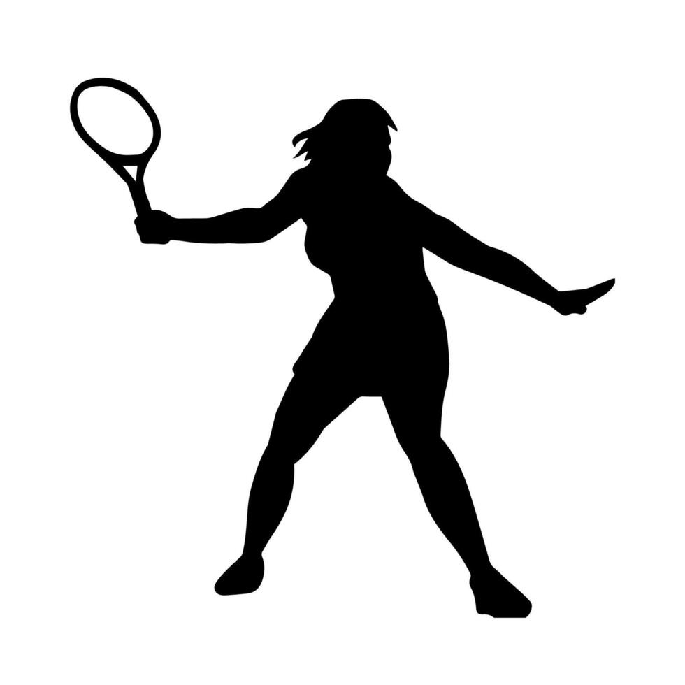 Silhouette von ein männlich Tennis Spieler im Aktion Pose. Silhouette von ein Mann spielen Tennis Sport mit Schläger. vektor