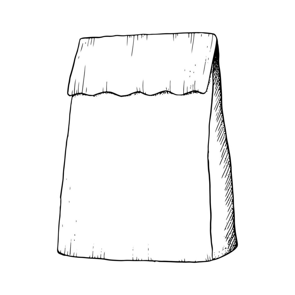 papper hantverk väska för bageri hämtmat och specerier vektor svart och vit illustration för eco vänlig och hållbar levande mönster