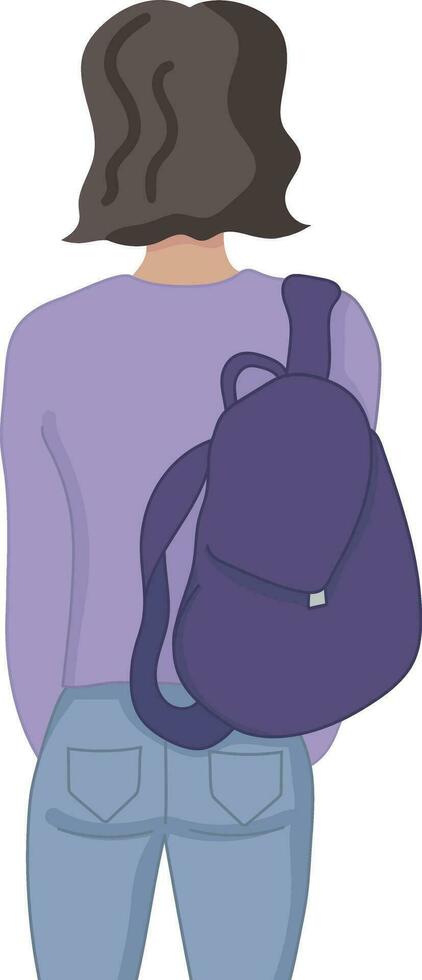 Schüler Mädchen mit ein Rucksack. zurück Sicht. Vektor Illustration isoliert auf Weiß Hintergrund
