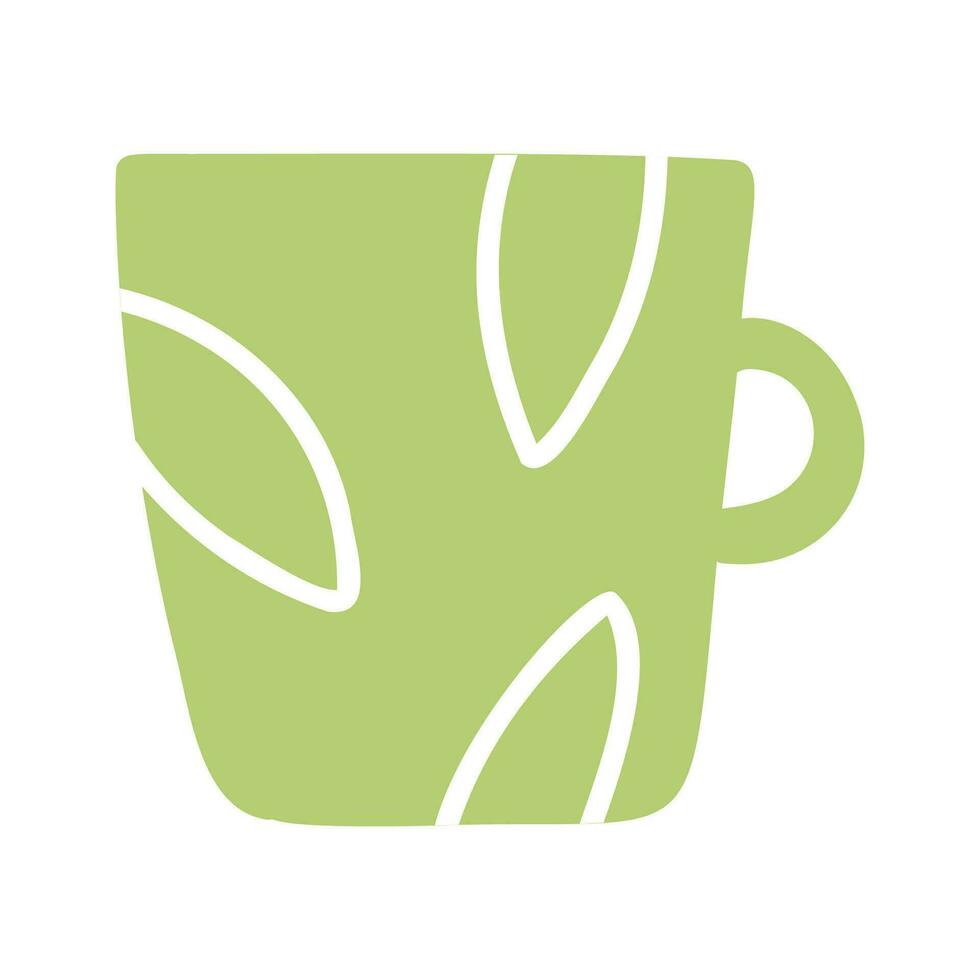 Grün Tasse Becher isoliert Vektor Symbol. Single Objekt Clip Art Becher mit handhaben. eben farbig Design. Tasse von Kaffee, Tee, heiß trinken, Kakao. süß Design Element.