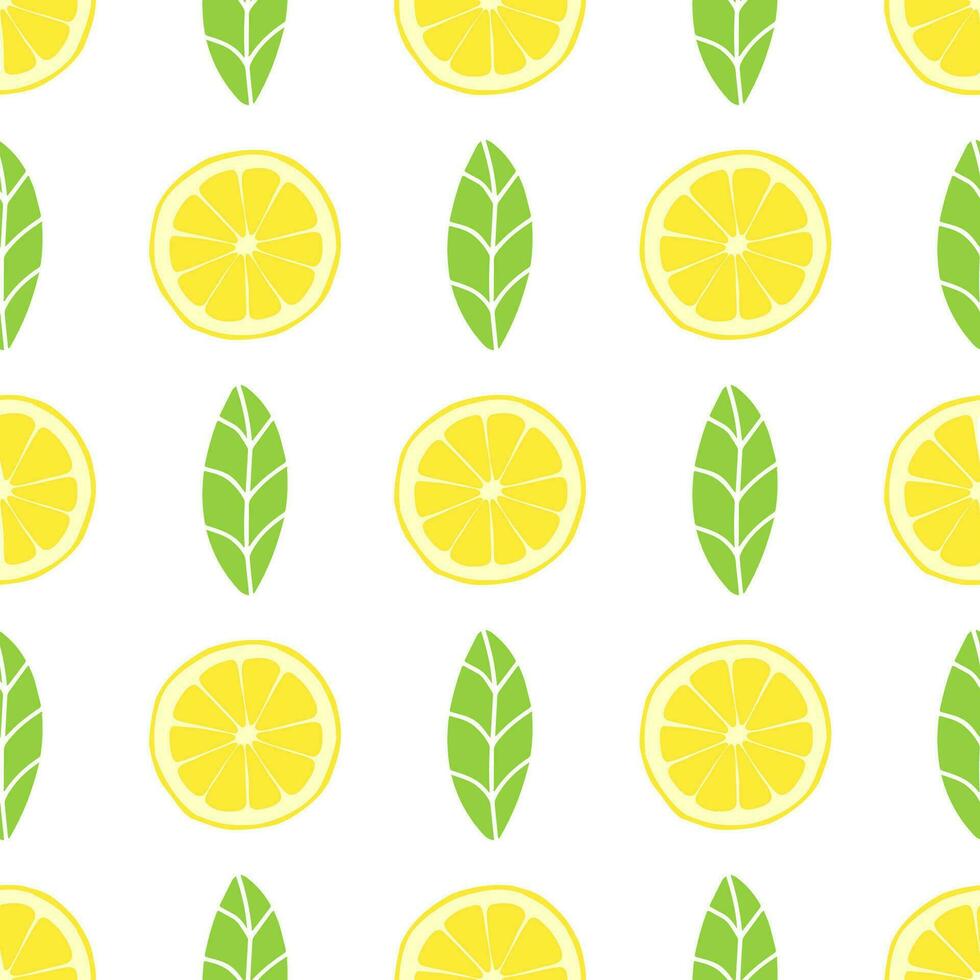 Zitrone Scheiben nahtlos Muster Vektor Illustration. runden Scheiben von reif Gelb Zitronen auf Weiß Hintergrund. Sommer- tropisch frisch Früchte Thema Hintergrund.
