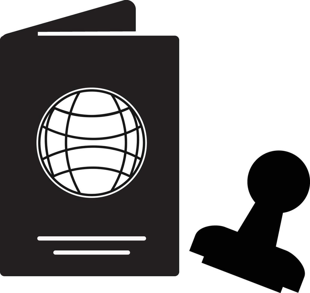 Visa Symbol. Visa Briefmarke im Reisepass unterzeichnen. Konsul Residenz Symbol. Tourismus Logo. eben Stil. vektor