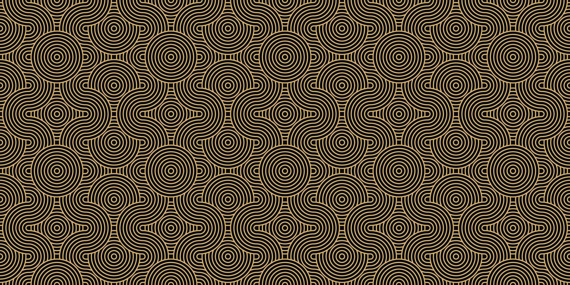 abstrakt horizontal nahtlos Muster im asiatisch orientalisch Stil. wellig Linien. schwarz und Gold. Luxus Vektor Illustration.
