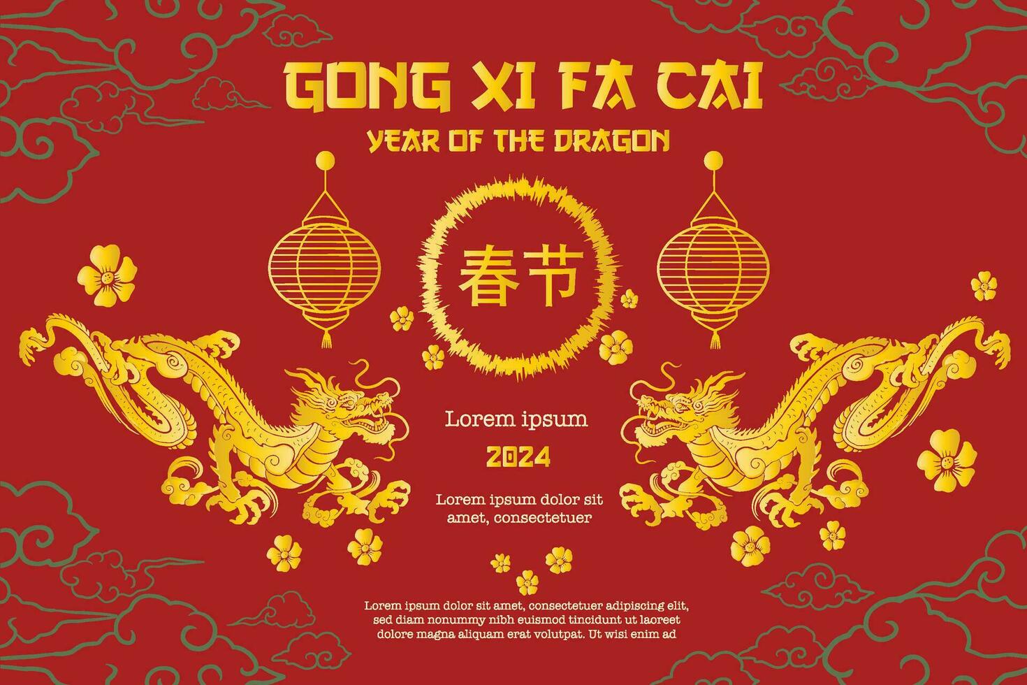 elegant kinesisk ny år baner och affisch med drake tecken år av de drake med röd bakgrund vektor