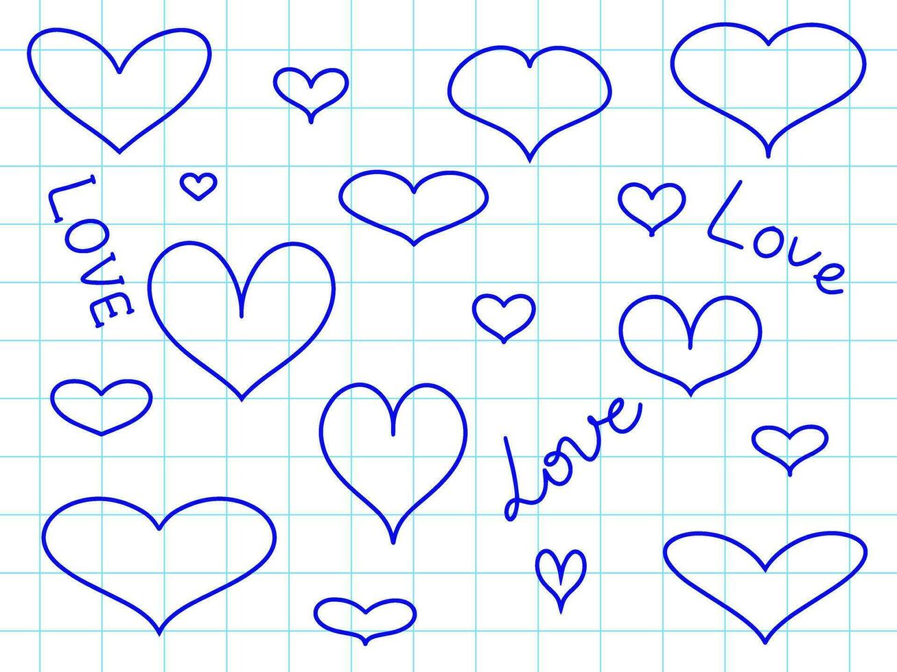 Hand gezeichnet Herz auf kariert Papier Vektor Illustration. Gekritzel Symbole mit handgeschrieben Text zum Liebe Dekorationen