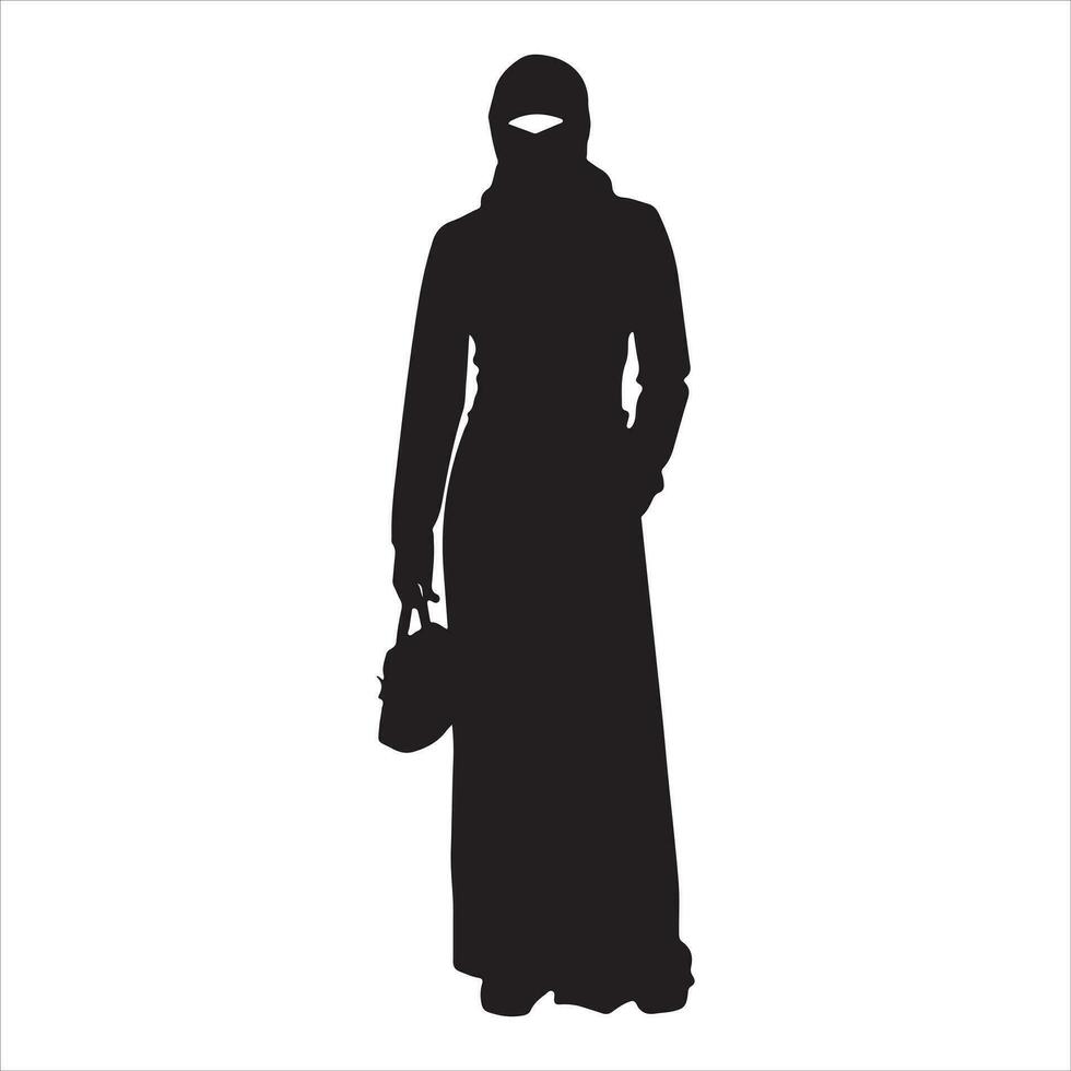 ein Hijab Stil Frau Stehen Pose Vektor Silhouette