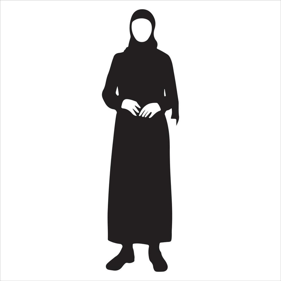 en hijab stil kvinna stående utgör vektor silhuett