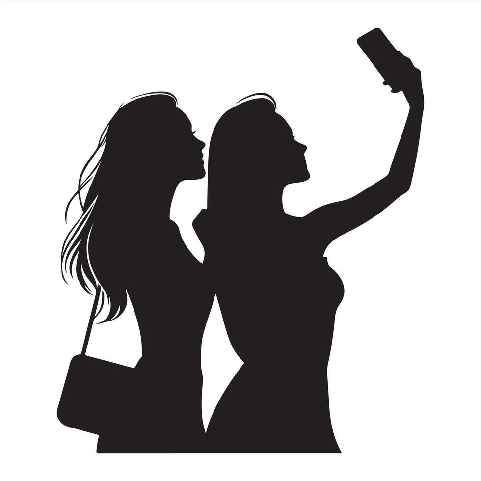 en kvinna tar en selfie vektor silhuett