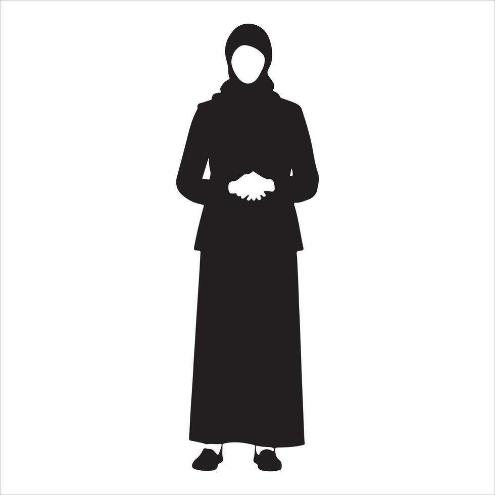 ein Hijab Stil Frau Stehen Pose Vektor Silhouette