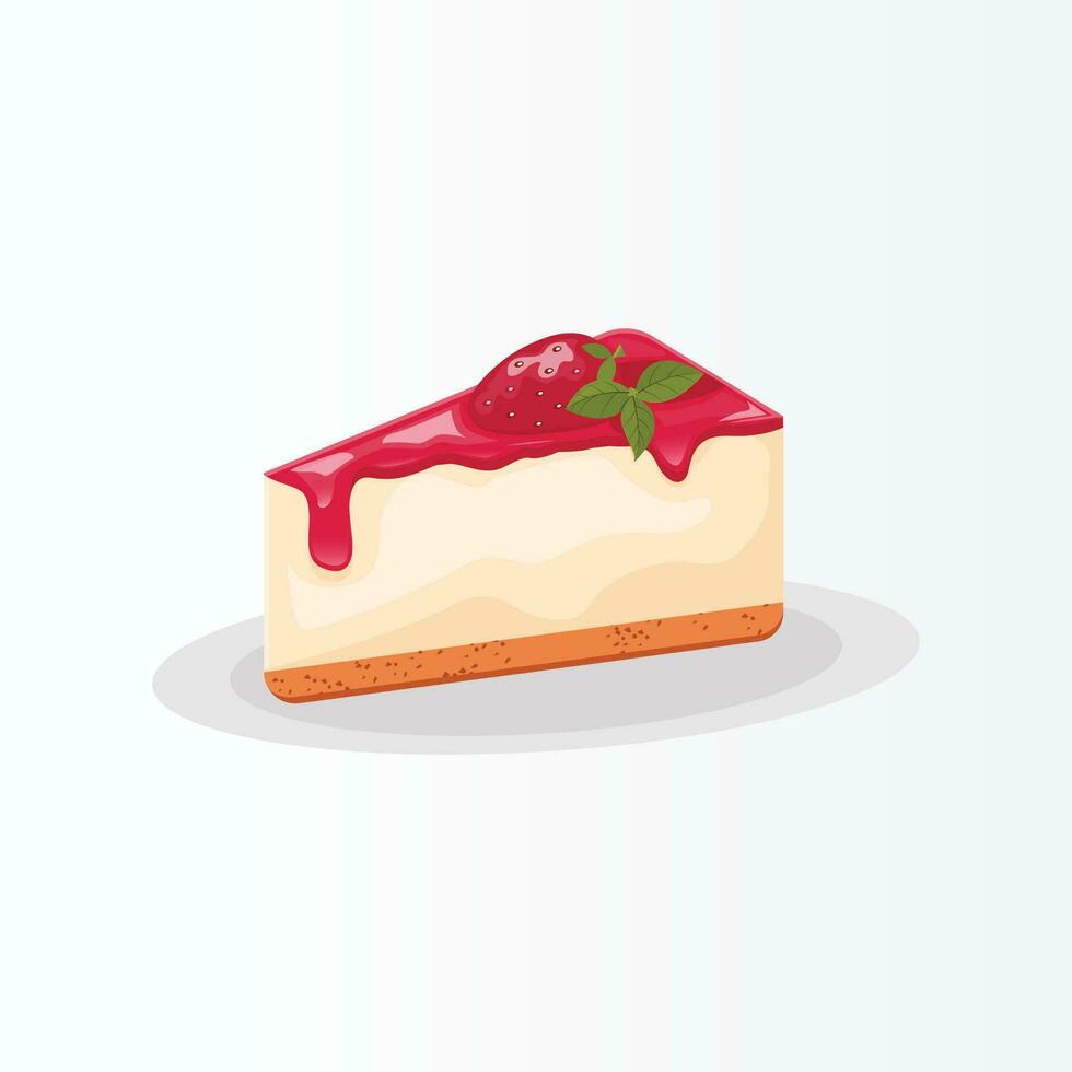 Scheibe von Erdbeere Kuchen ein Dessert Vektor