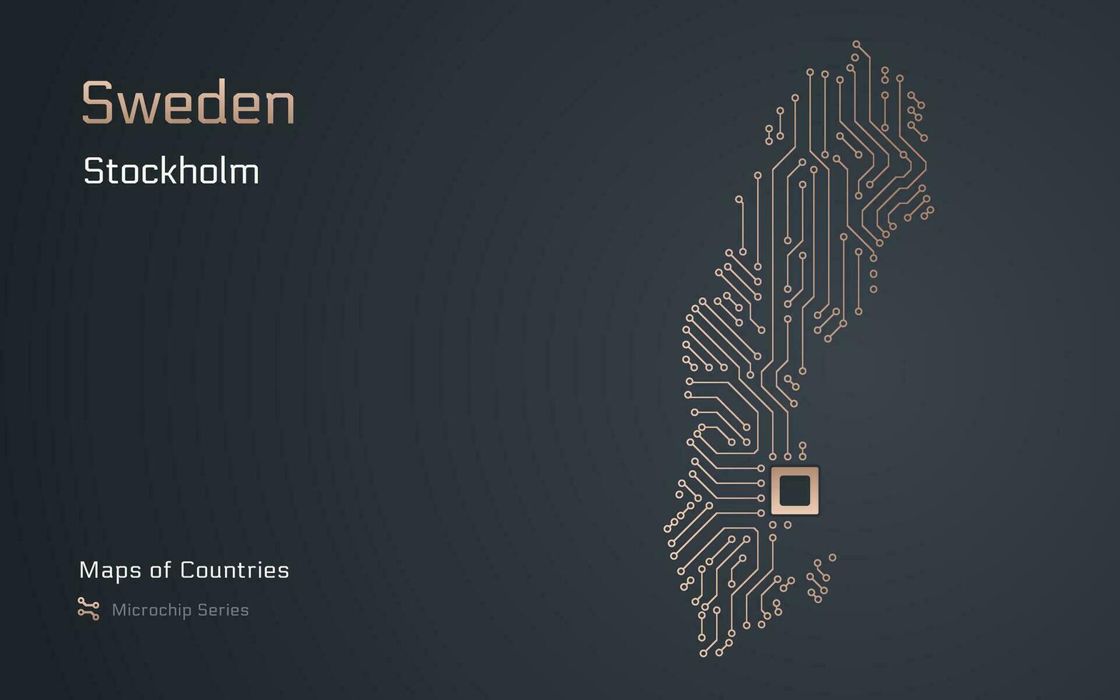 Sverige Karta med en huvudstad av stockholm i en mikrochip krets mönster. e-förvaltning. värld länder vektor Kartor. mikrochip serier