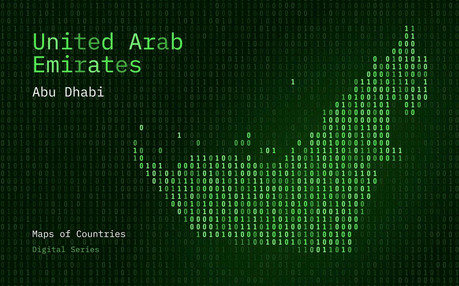 förenad arab emirates grön Karta visad i binär koda mönster. tsmc. matris tal, noll, ett. värld länder vektor Kartor. digital serier