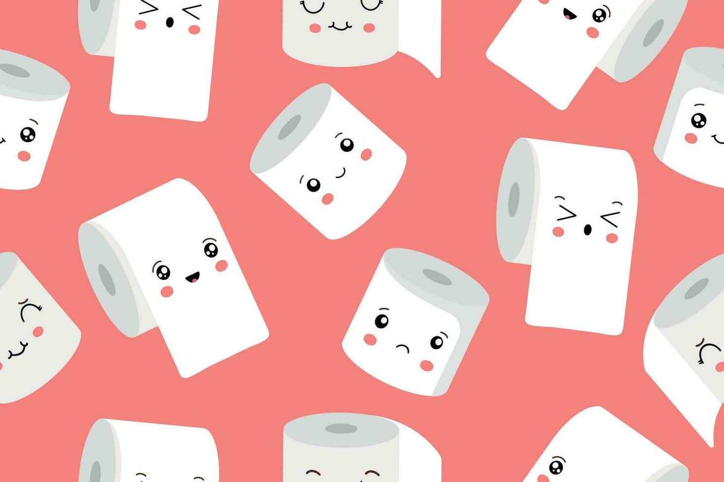 nahtlos Muster mit süß kawaii Karikatur Toilette Papier Rollen mit Gesichter. Vektor Illustration. Vektor Illustration