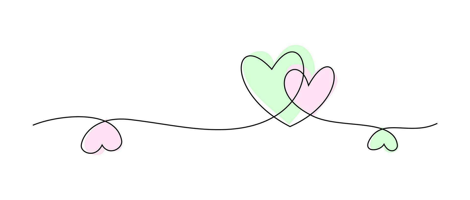 kontinuierlich Linie Zeichnung von zwei Herzen Symbol mit Aquarell Flecken. Urlaub Karte, romantisch, Hochzeit Design Elemente. Symbol von Liebe. vektor